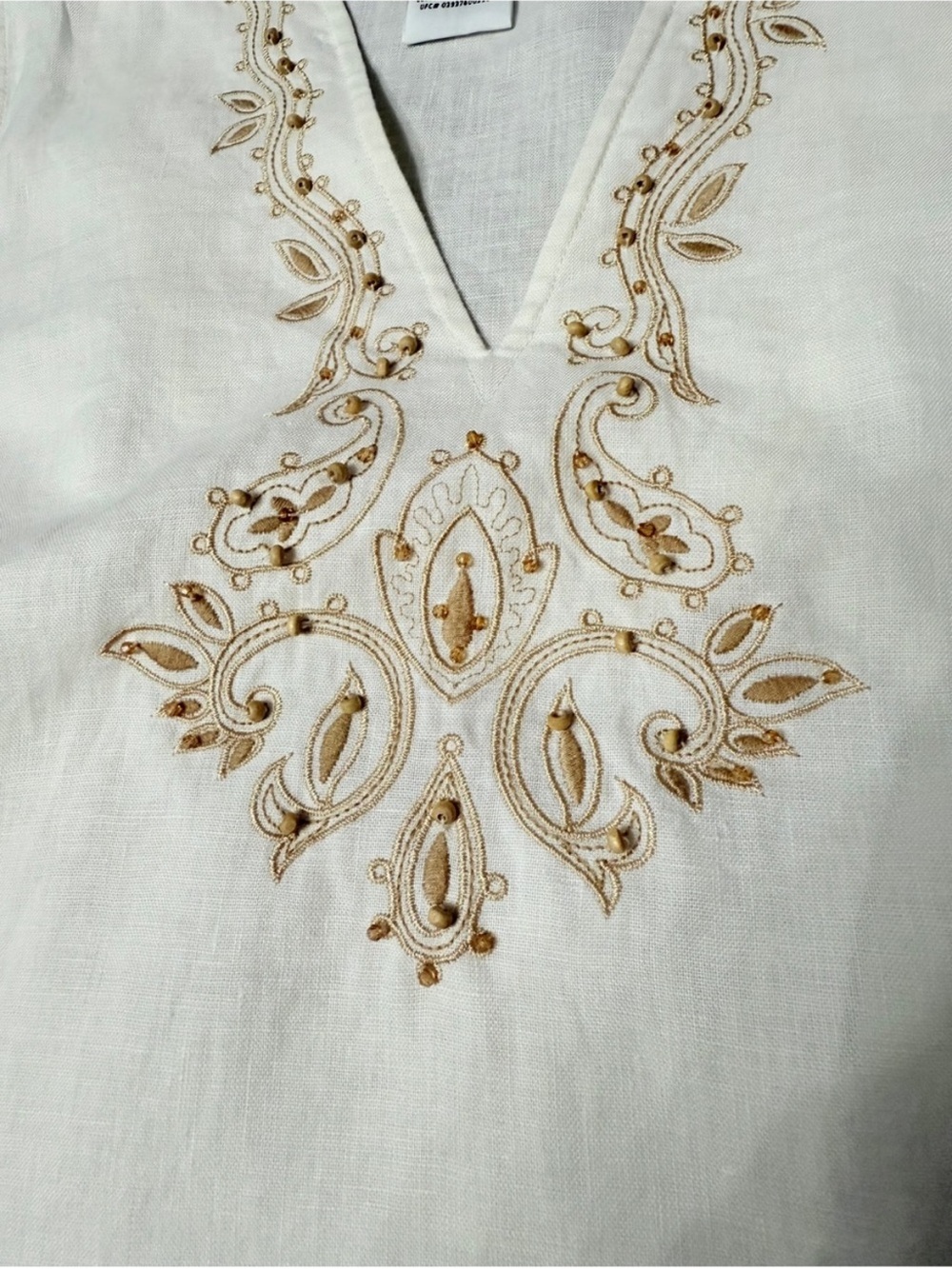 Josephine Chaus Sleeveless Cream Embroidered Linen V-Neck Top - Picture 2 of 6